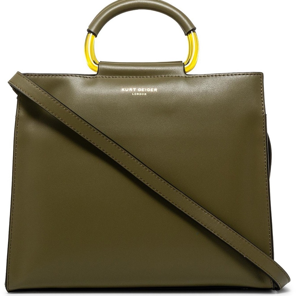 KURT GEIGER LONDON HARRIET BOX TOTE: Olive Green Handbag